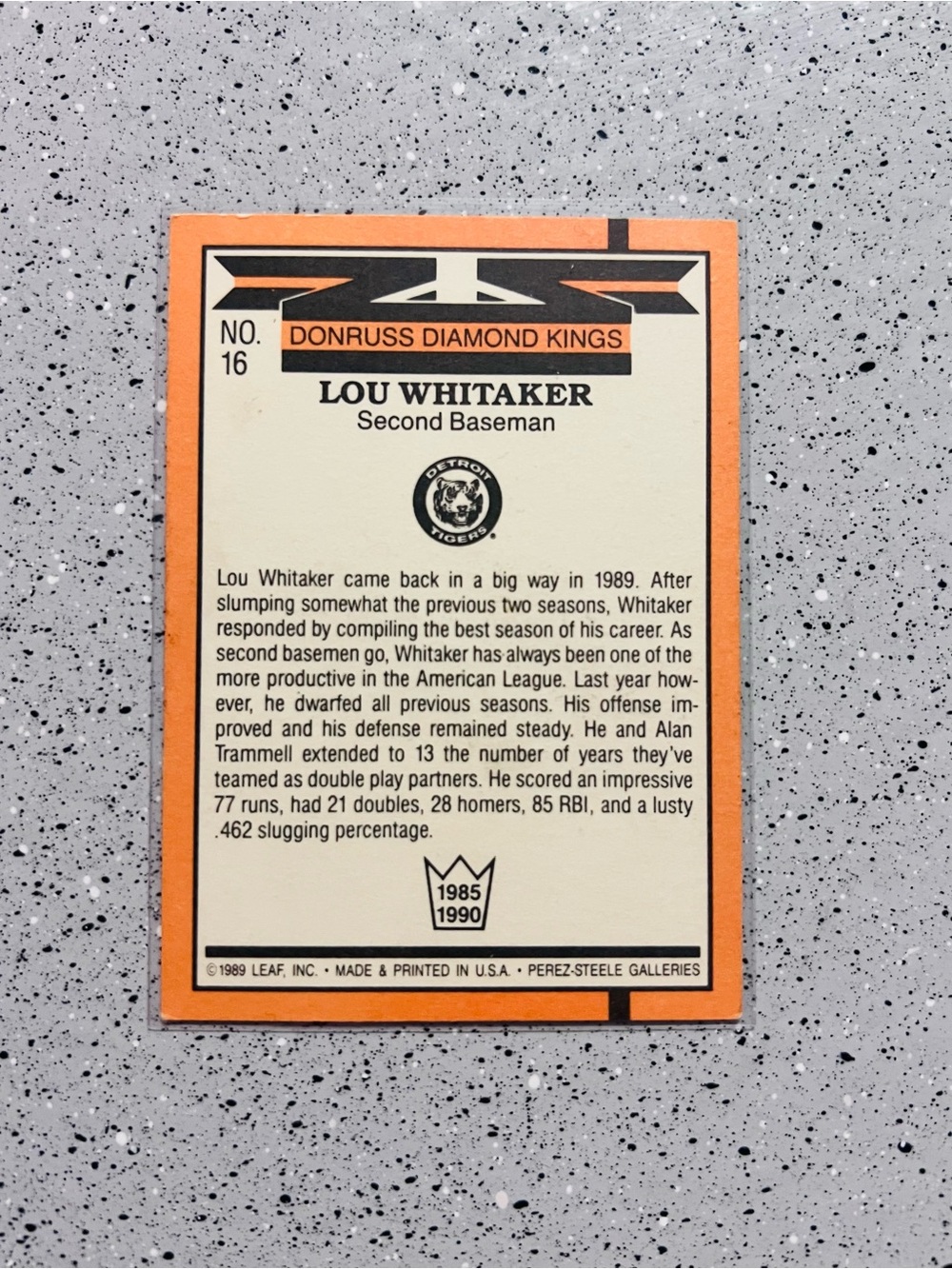 Vintage 1990 Donruss Diamond Kings Lou Whitaker #16 Detroit Tigers MLB Card LP💎 - Picture 3 of 4